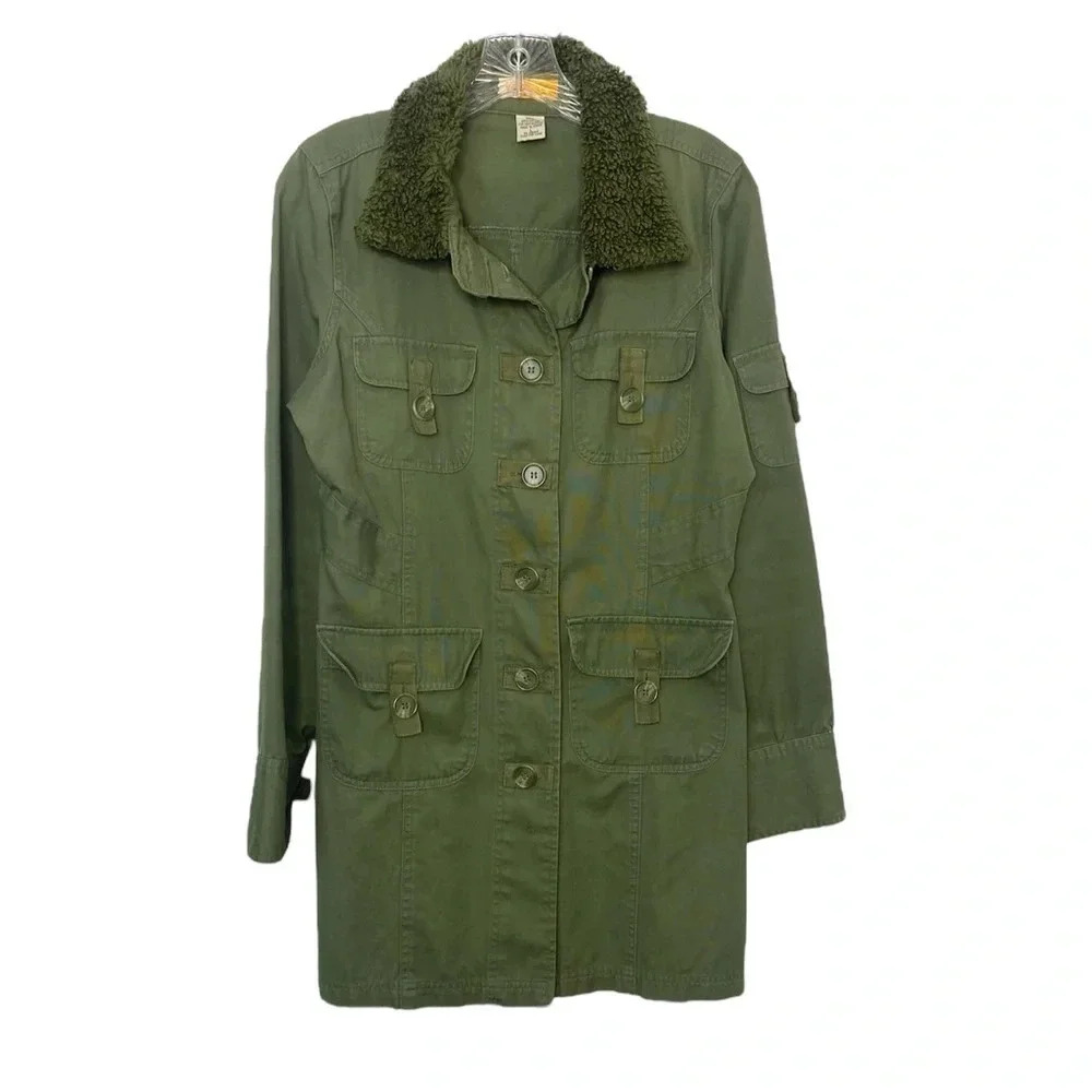 Anthropologie Olive Green Military Jacket with Sherpa Collar